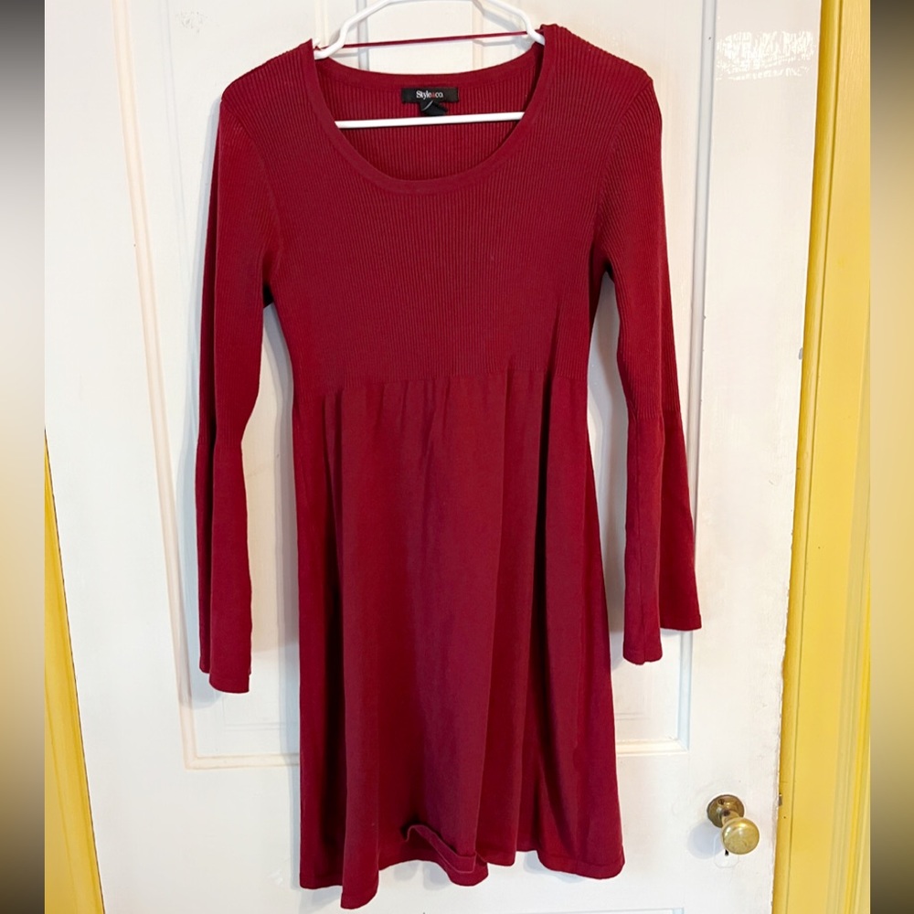 Burgundy long sleeve knit dress